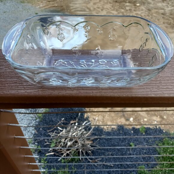 Vintage Anchor Hocking Savannah Clear Floral Glass Rectangular Baking Dish - Picture 9 of 14